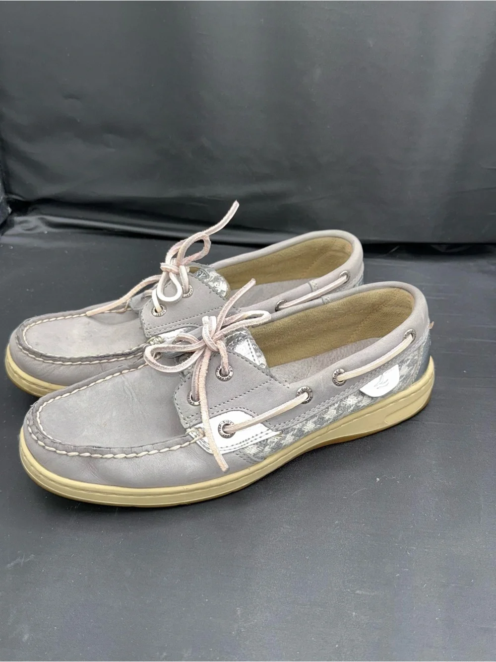Sperry Angelfish Boat Shoes 7.5 Gray Silver Coastal Prep Nautical Chic Trend